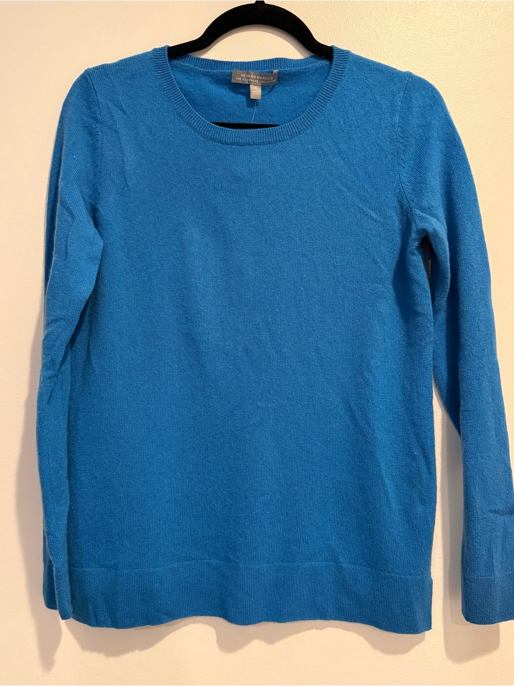 NWT Neiman Marcus 100% Cashmere Blue Long Sleeve Crewneck/Scoop Pullover Sz S